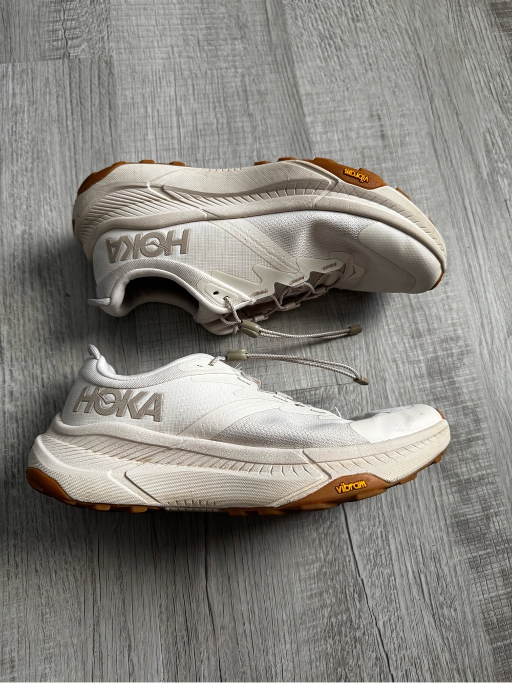 Hoka transport Men's White and Gum Trail Running Shoes